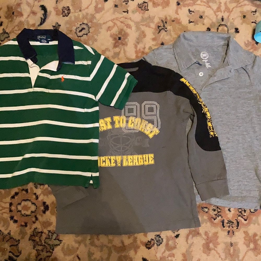 3 Boys Shirts- 2 polo, 1 long sleeve hockey shirt